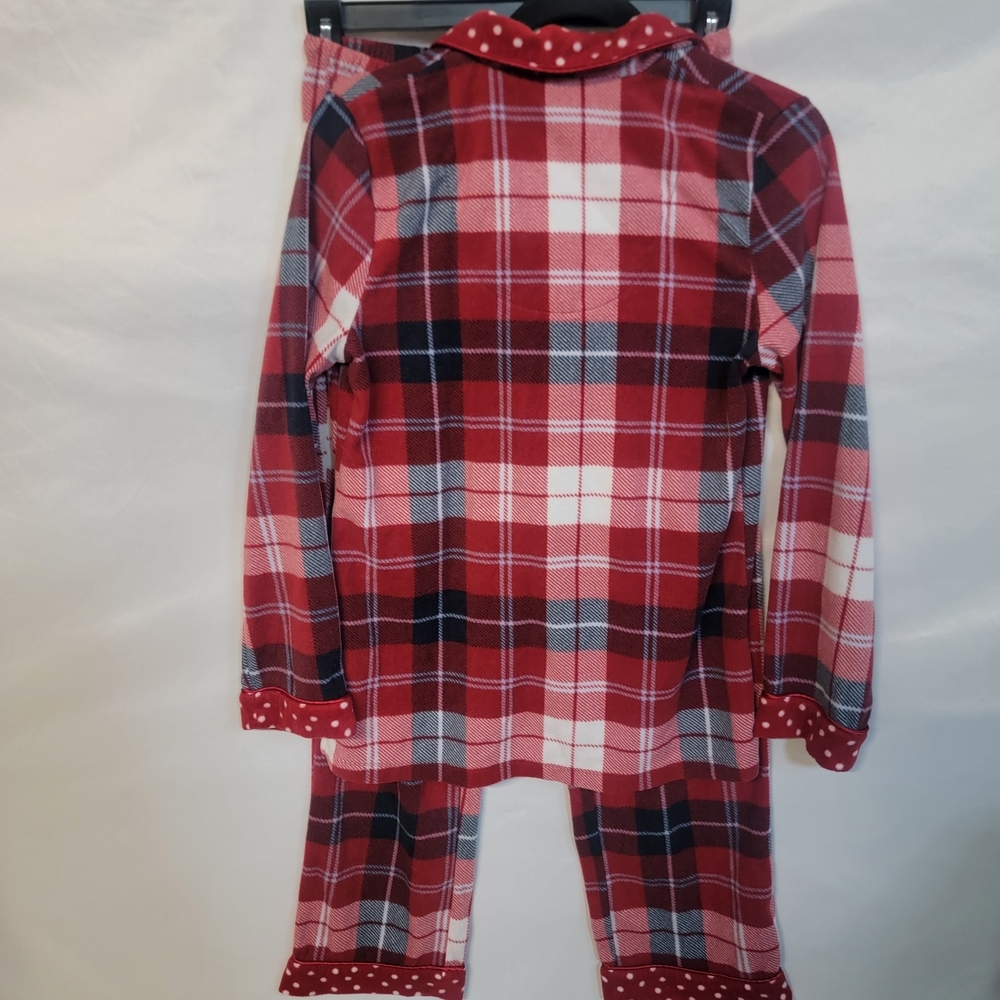 Women's Fleece Pajama Set with Polka Dot Trim In Red Plaid Size Small - Picture 4 of 12